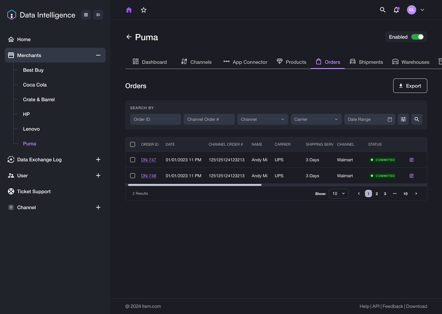 Orders dashboard