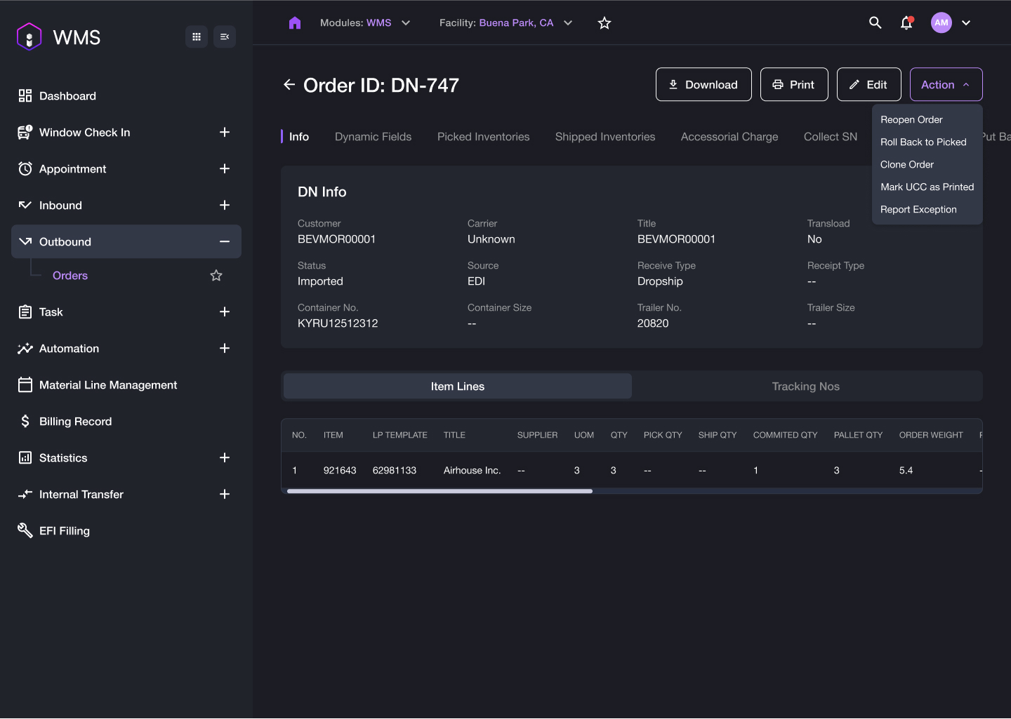 Orders dashboard